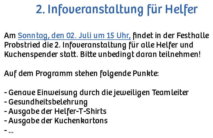 2. Infoveranstaltung am 02. JUli